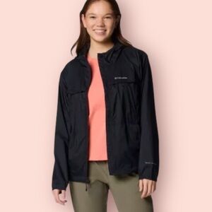 COLUMBIA Wind Breacker Black Hoodie Rain Jacket Sherpa Lined Medium Hiking Camp